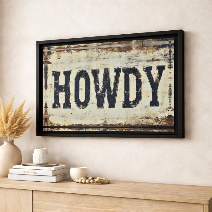Howdy Rustic Western Wall Art | Distressed Farmhouse Sign Print | 1.25-inch Premium Gallery Canvas | Cowboy Home Decor Gift
