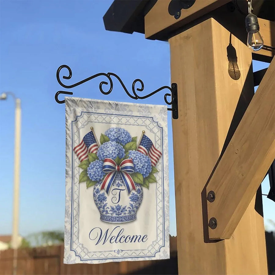 Patriotic Welcome Garden Flag | Double-Sided American Flag & Hydrangea Design | Weather-Resistant Polyester | Seasonal Outdoor Yard Decor Gift
