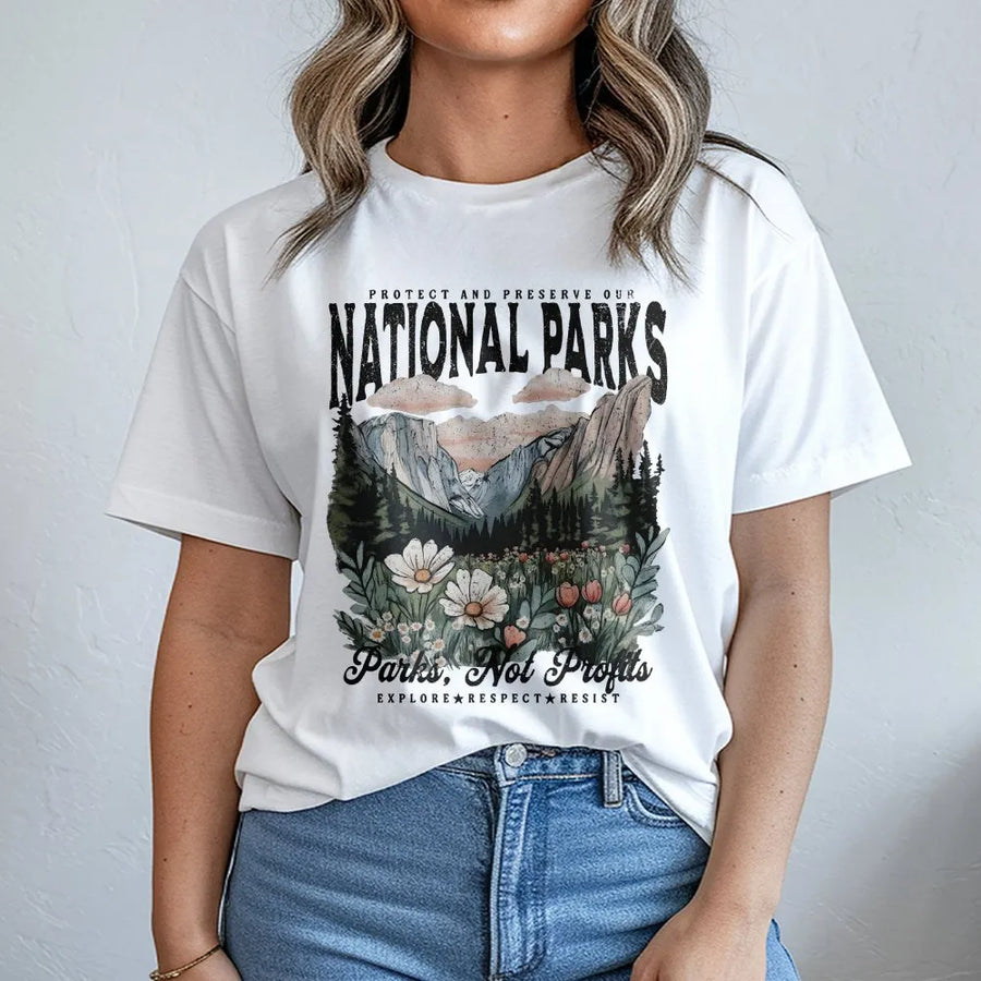 National Parks T-Shirt | Vintage Mountain Wildflower Graphic | Premium Soft Cotton Tee | Gift for Hiker & Nature Lover