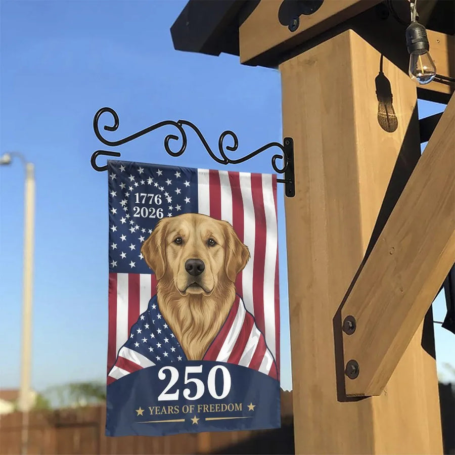 Golden Retriever American Flag Garden Flag | Patriotic 250th Anniversary Decor | Weather-Resistant Double-Sided Fabric | Commemorative Gift for Dog Lovers