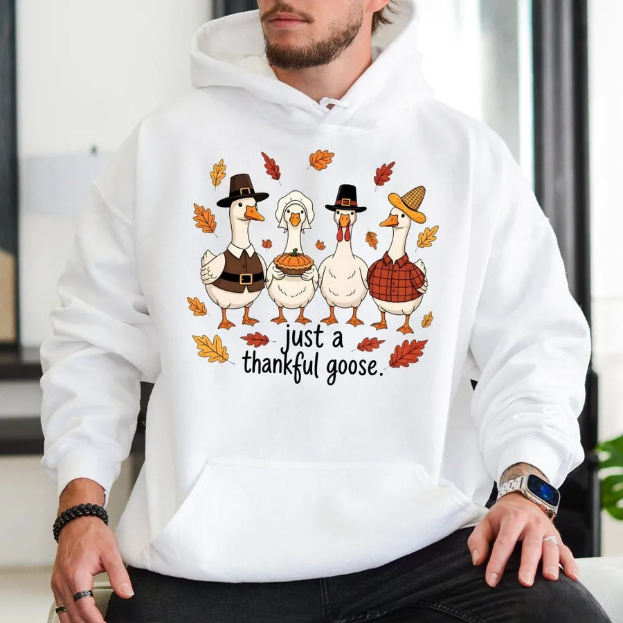 Thankful Goose Hoodie | Cute Thanksgiving Pilgrim Birds Graphic | Soft Cotton Blend Premium Sweatshirt | Funny Fall Harvest Gift For Women