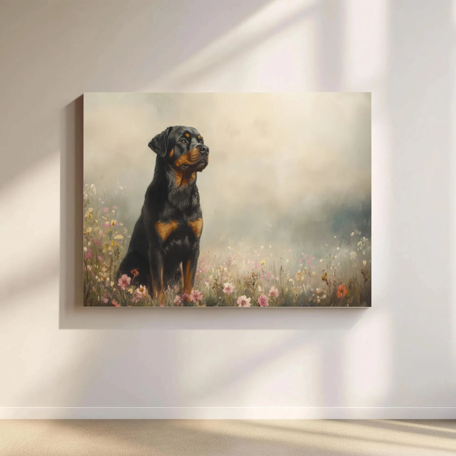 Rottweiler Wall Art | Impressionist Wildflower Field Portrait | Premium Gallery-Wrapped Canvas | Dog Lover Home Decor Gift