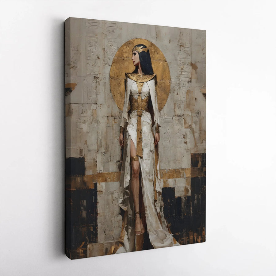 Egyptian Queen Canvas Wall Art | Abstract Egyptian Goddess Portrait | Premium Gallery Wrapped Canvas | Ancient Egypt Home Decor Gift