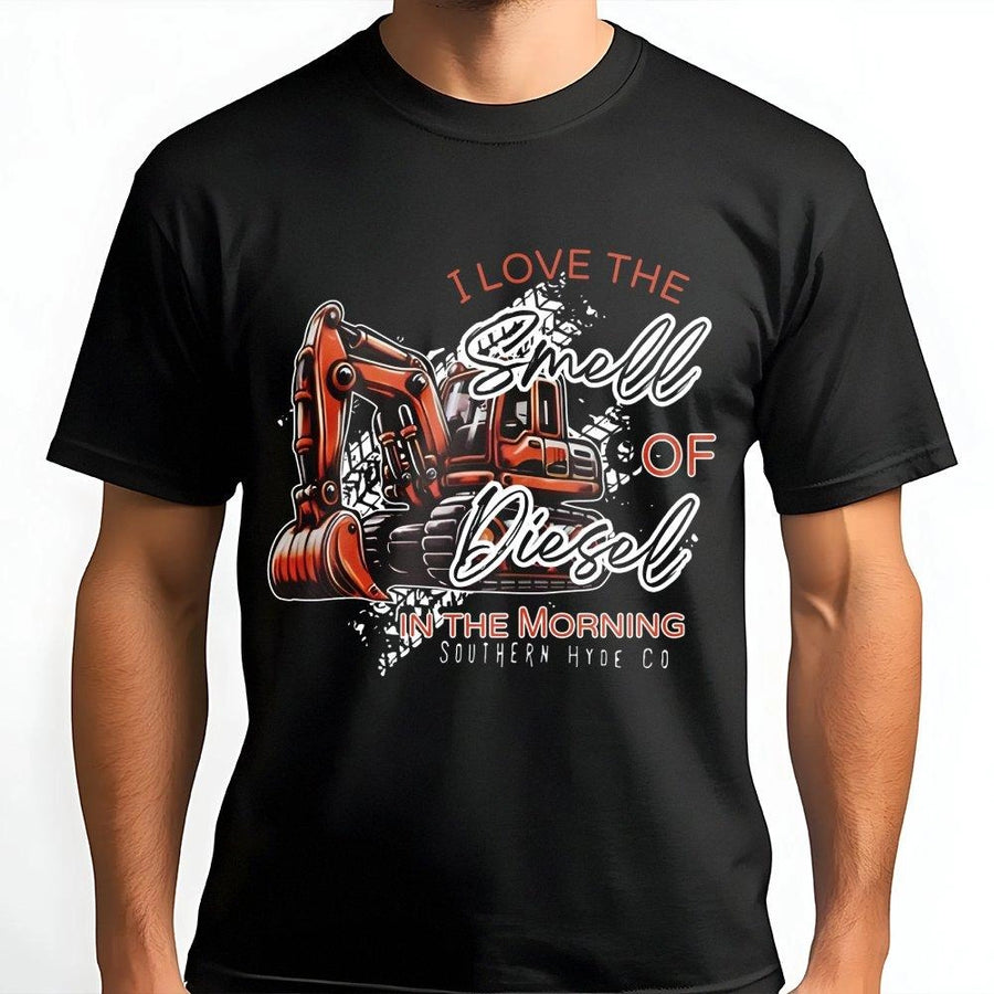 I Love The Smell Of Diesel In The Morning T-Shirt | Excavator Construction Design | Premium Soft Cotton | Gift For Heavy Equipment Operator