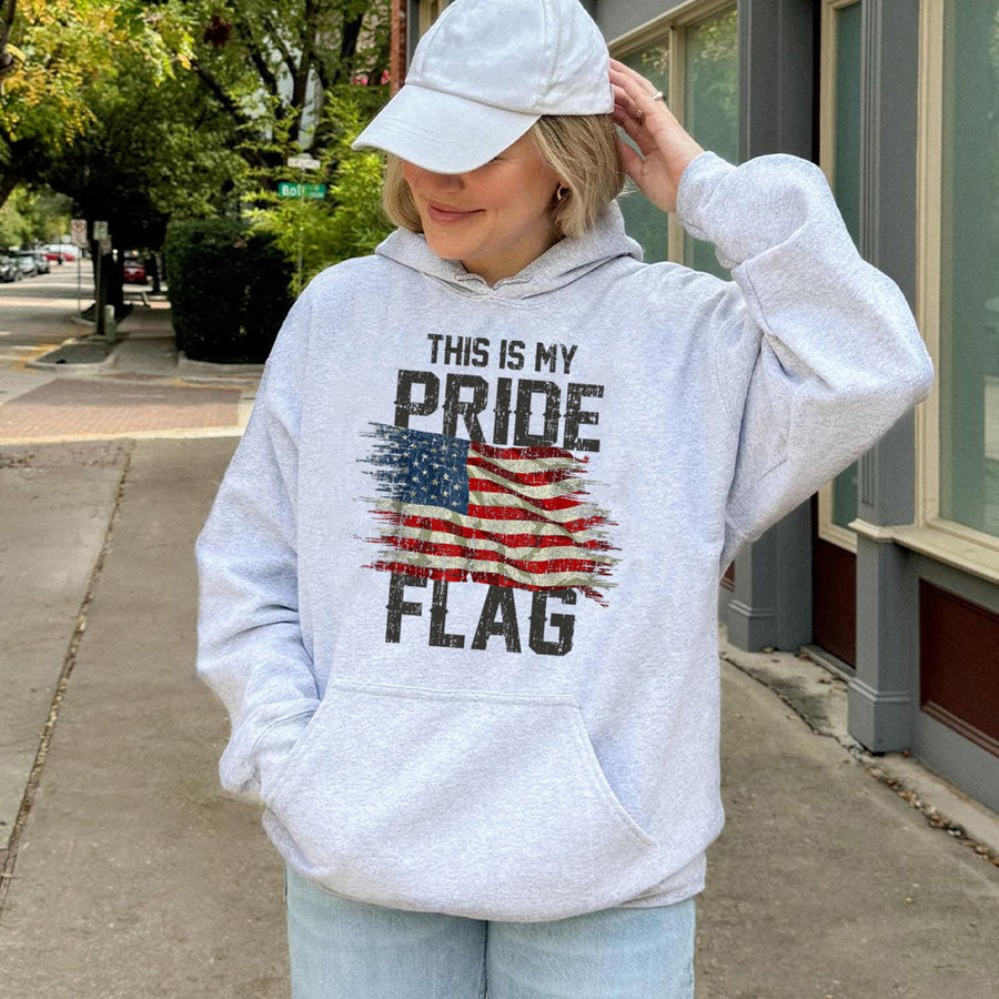 American Flag Hoodie | Distressed This Is My Pride Flag Graphic | Premium Cotton Blend | Patriotic Gift For Men And Women