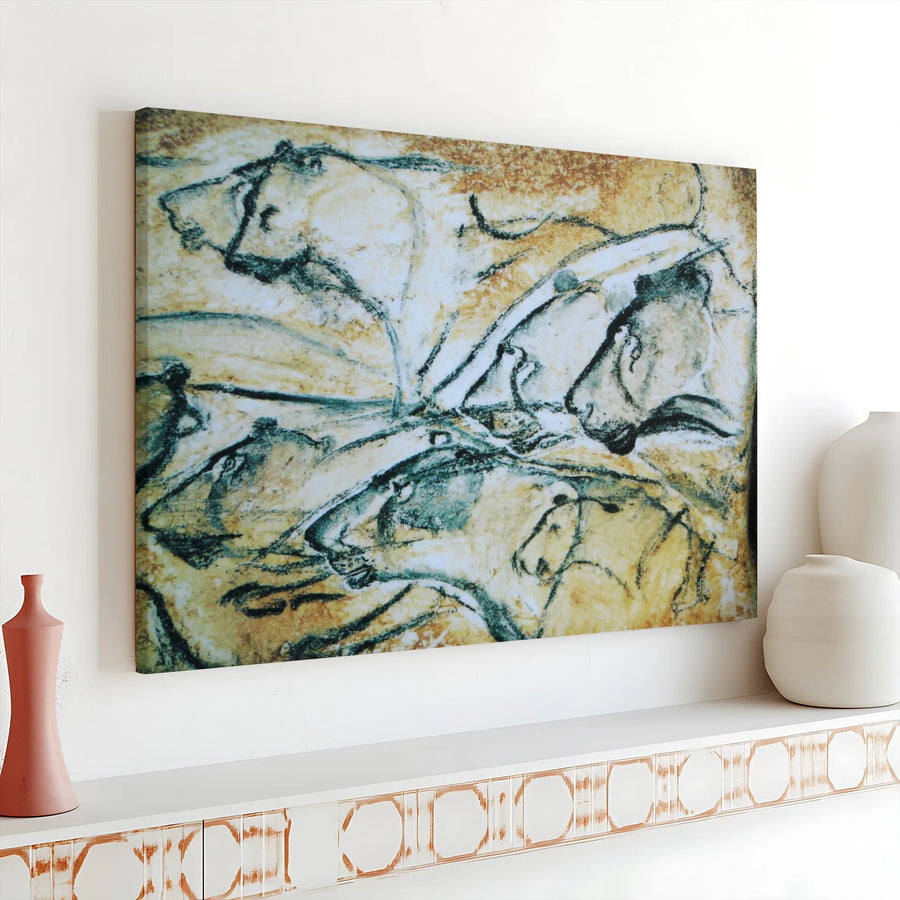 Chauvet Cave Painting Canvas Print | Prehistoric Lions Art Reproduction | Premium Matte Canvas | Collector's Gift for History Buffs