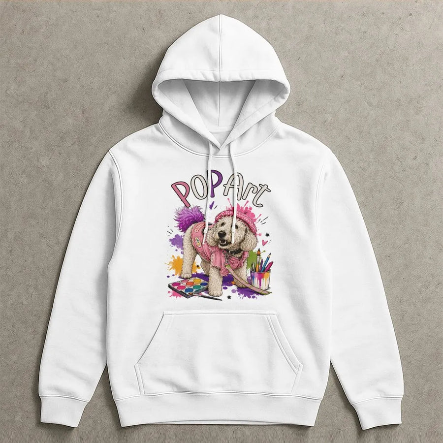 Pop Art Dog Hoodie | Colorful Poodle Artist Graphic | Premium Cotton-Blend Sweatshirt | Gift for Dog Mom & Art Lovers