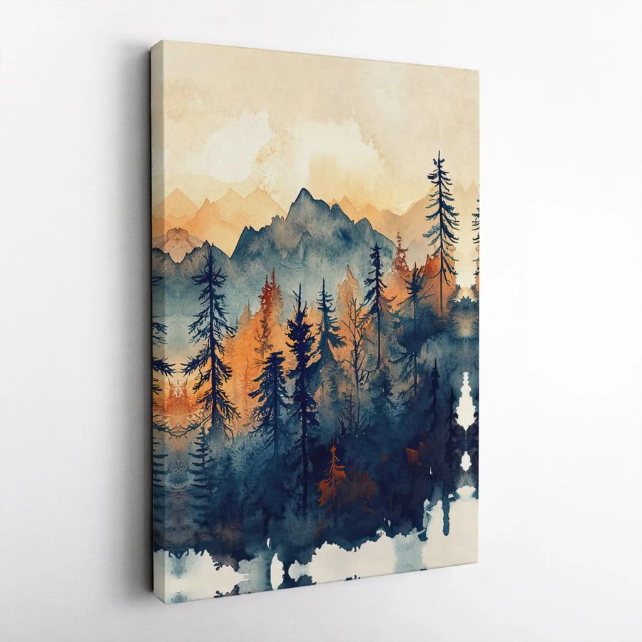 Mountain Pine Forest Canvas | Watercolor Landscape Wall Art | Premium Gallery Wrap Decor | Modern Nature Gift for Home or Office