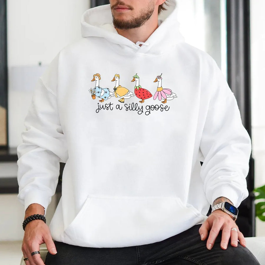 Silly Goose Hoodie | Cute Cartoon Geese Graphic Sweatshirt | Premium Cotton-Blend | Funny Animal Lover Gift