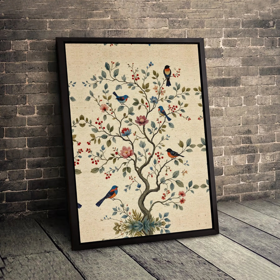 Vintage Tree of Life Canvas Print | Botanical Bird and Floral Wall Art | Premium Gallery-Wrapped Gallery Quality | Aesthetic Home Decor Gift for Nature Lovers