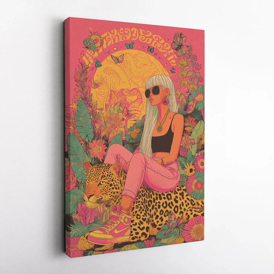 Psychedelic Leopard Canvas Wall Art | Tropical Jungle Aesthetic Print | 1.25-Inch Gallery Wrap | Bohemian Boho Home Decor Gift