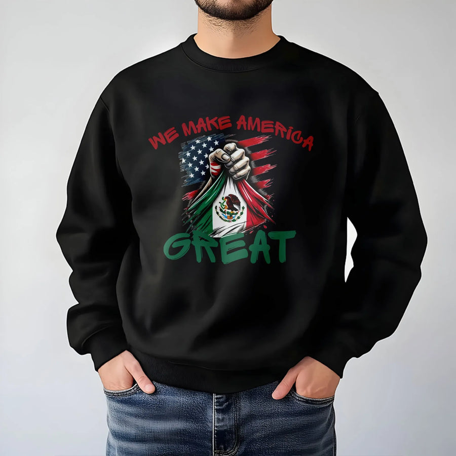 Mexican American Heritage Sweatshirt | USA Mexico Flag Fist Graphic | Premium Cotton Blend | Gift for Hispanic Pride