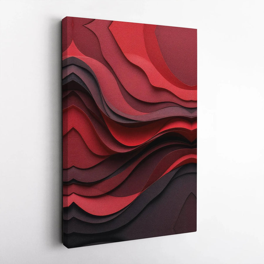 Abstract Red and Black Canvas Wall Art | 3D Layered Wavy Modern Design | Gallery Quality 1.25 Inch Profile | Premium Home & Office Decor Gift