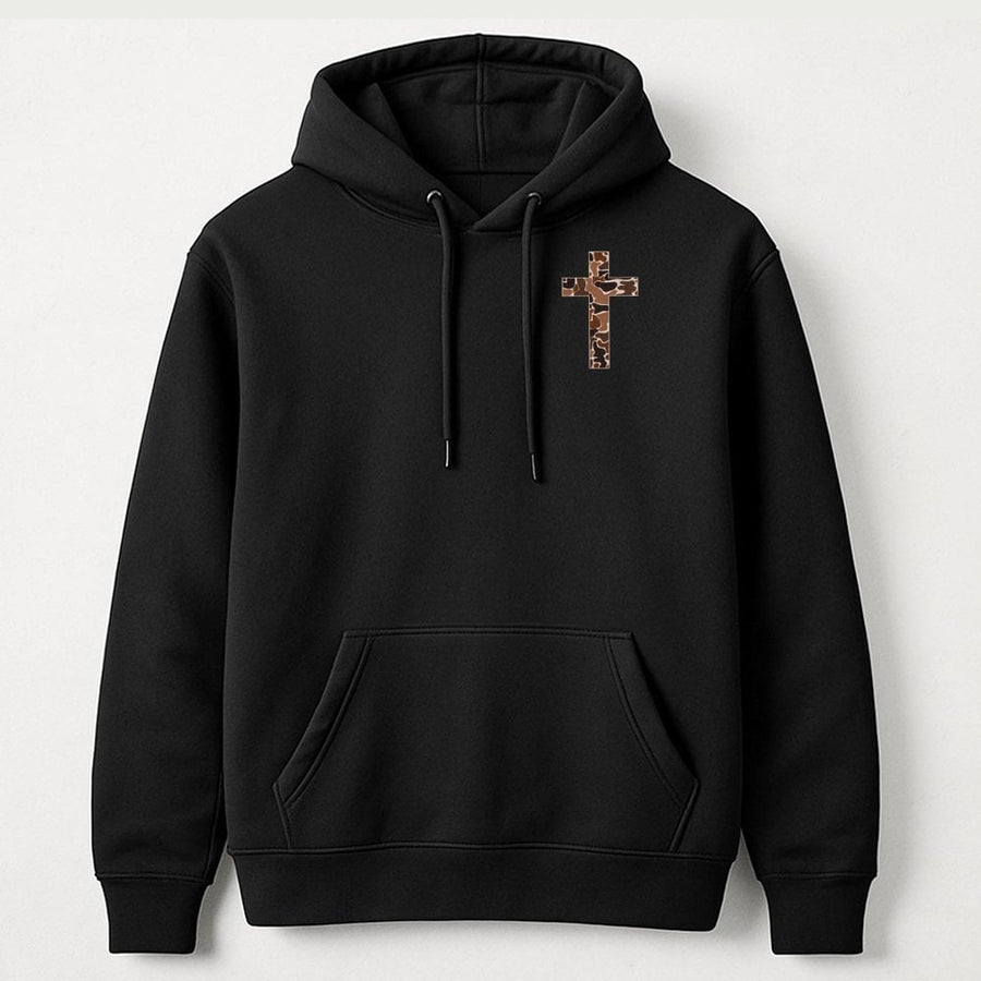 Camo Cross Hoodie | Christian Faith Graphic Pullover | Premium Cotton Blend Sweatshirt | Religious Gift for Men and Women