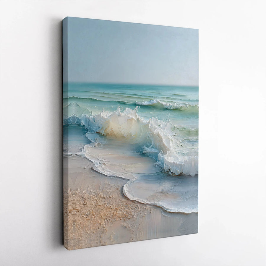 Ocean Waves Wall Art Canvas | Textured Coastal Beach Painting | Premium Gallery Wrap Decor | Relaxing Seascape Gift for Home Office