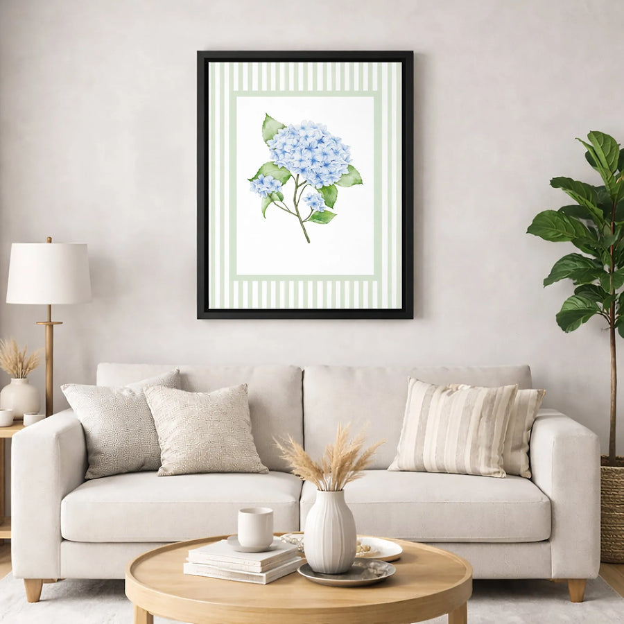 Blue Hydrangea Canvas Print | Watercolor Botanical Floral Art | Premium Gallery Wrapped 1.25" Profile | Elegant Home Decor for Living Room Bedroom