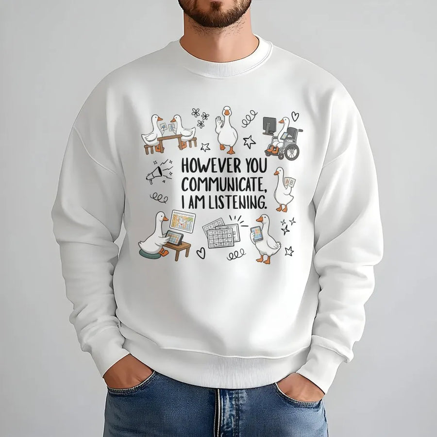 SPED Teacher Sweatshirt | AAC Communication Goose Graphic | Premium Cotton-Blend | Gift for Special Education Teacher