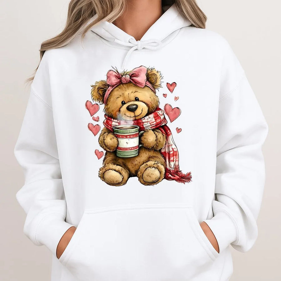 Cute Teddy Bear Hoodie | Valentine Coquette Aesthetic Graphic Sweatshirt | Premium Cotton Blend | Gift for Her Girlfriend Women Teen