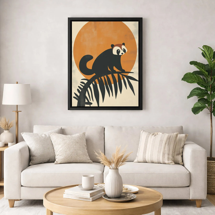 Red Panda Wall Art | Minimalist Boho Sunset Illustration | 1.25 Inch Gallery Wrapped Canvas | Nature Lover Home Decor Gift