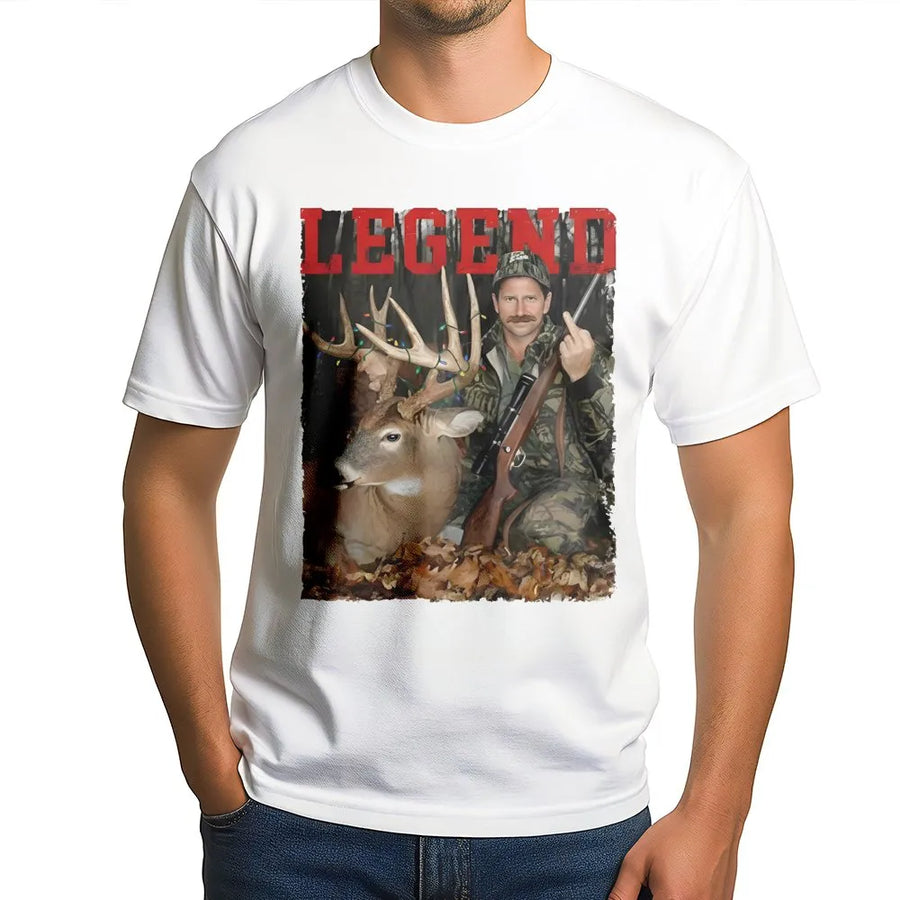 Legend Hunting T-Shirt | Retro Deer Hunter Graphic Tee | Premium Cotton Apparel | Funny Outdoorsman Gift for Men
