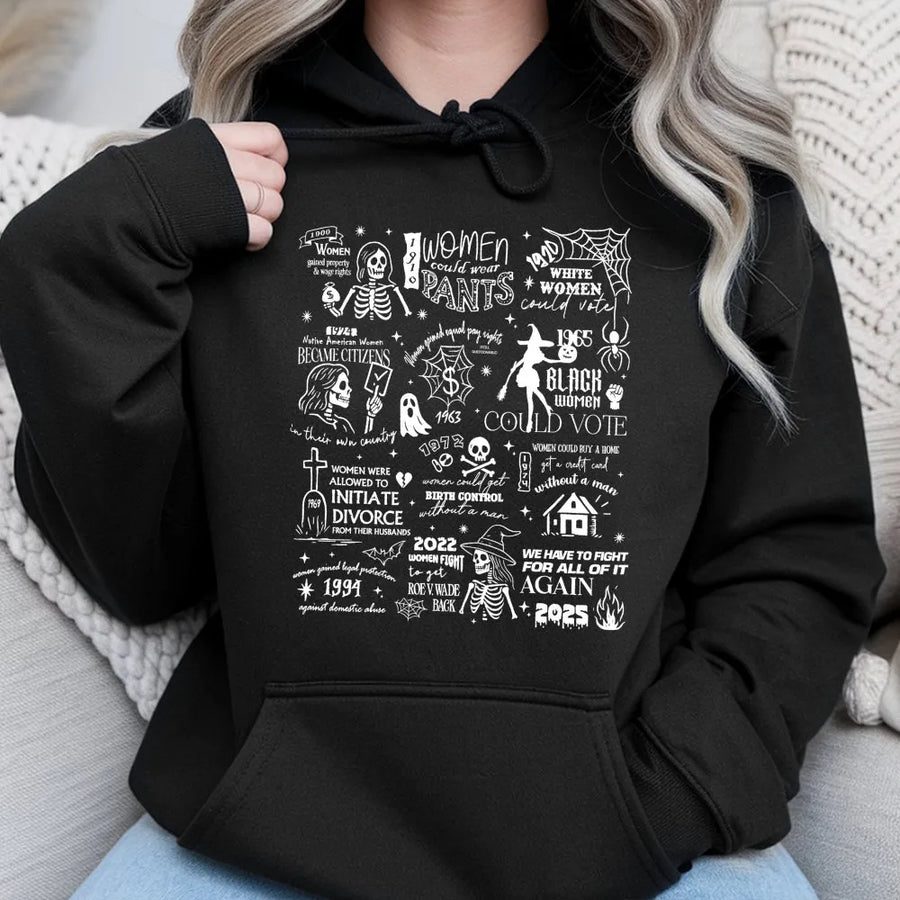 Feminist Graphic Hoodie | Witchy Social Justice Rights Timeline Print | Soft Cotton-Blend Streetwear | Empowering Gift for Women