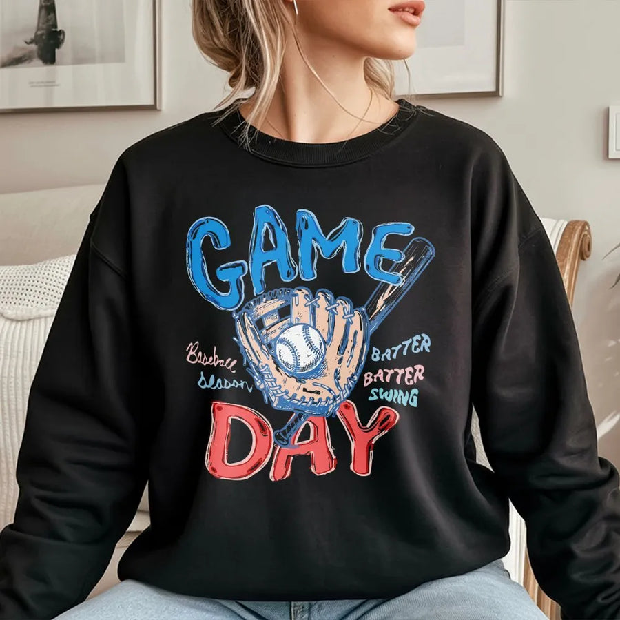 Game Day Baseball Sweatshirt | Doodle Sketch Graphic Pullover | Soft Cotton Blend | Gift for Sports Mom Fan