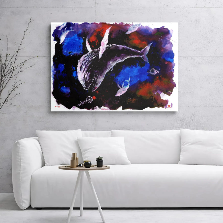 Cosmic Whale Wall Art | Watercolor Galaxy Space Canvas Print | 1.25-Inch Gallery Wrap | Celestial Fantasy Decor Gift