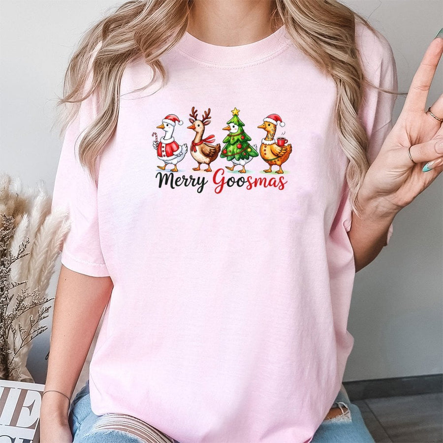 Merry Goosmas T-Shirt | Funny Christmas Goose Graphic | Premium Soft Cotton Holiday Tee | Festive Gift for Farm Animal Lovers