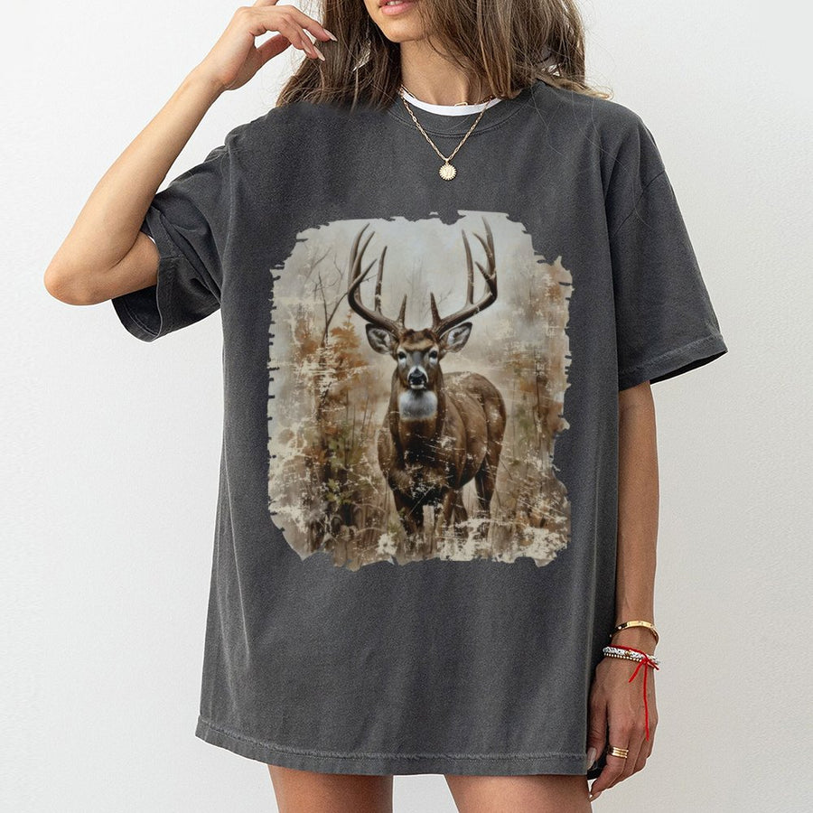 Vintage Deer T-Shirt | Rustic Buck Wildlife Graphic | Premium 100% Cotton Tee | Gift for Hunter and Nature Lover