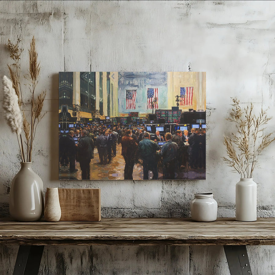 Wall Street Stock Exchange Canvas | Impressionist Trading Floor Art | Premium Gallery Wrap Decor | Professional Office Gift for Investors