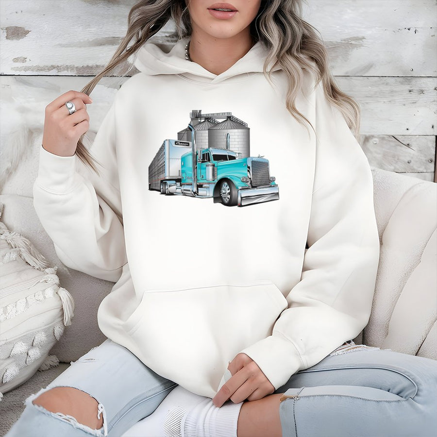Semi Truck Hoodie | Vintage Livestock Hauler Graphic | Premium Cotton-Poly Blend | Gift for Trucker Driver and Farm Enthusiast