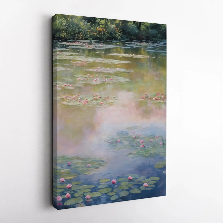 Water Lily Vertical Canvas | Impressionist Style Pond Painting | Premium Gallery Canvas Print | Gift for Art Lovers & Living Room Wall Decor