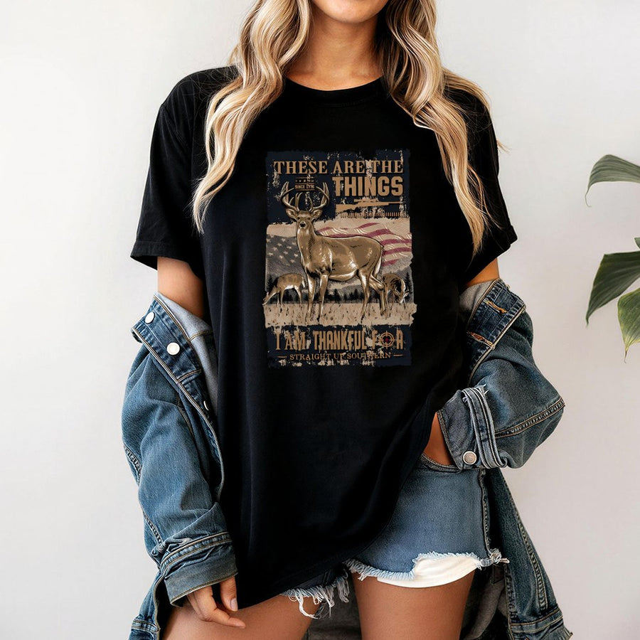 Deer Hunting T-Shirt | Patriotic American Flag Wildlife Design | 100% Cotton Premium Tee | Outdoorsman Birthday Gift