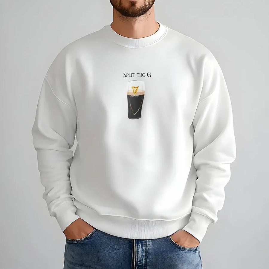 Split The G Sweatshirt | Retro Irish Pub Aesthetic Graphic | Soft Cotton Blend Premium Pullover | Funny Drinking Gift For Beer Lovers