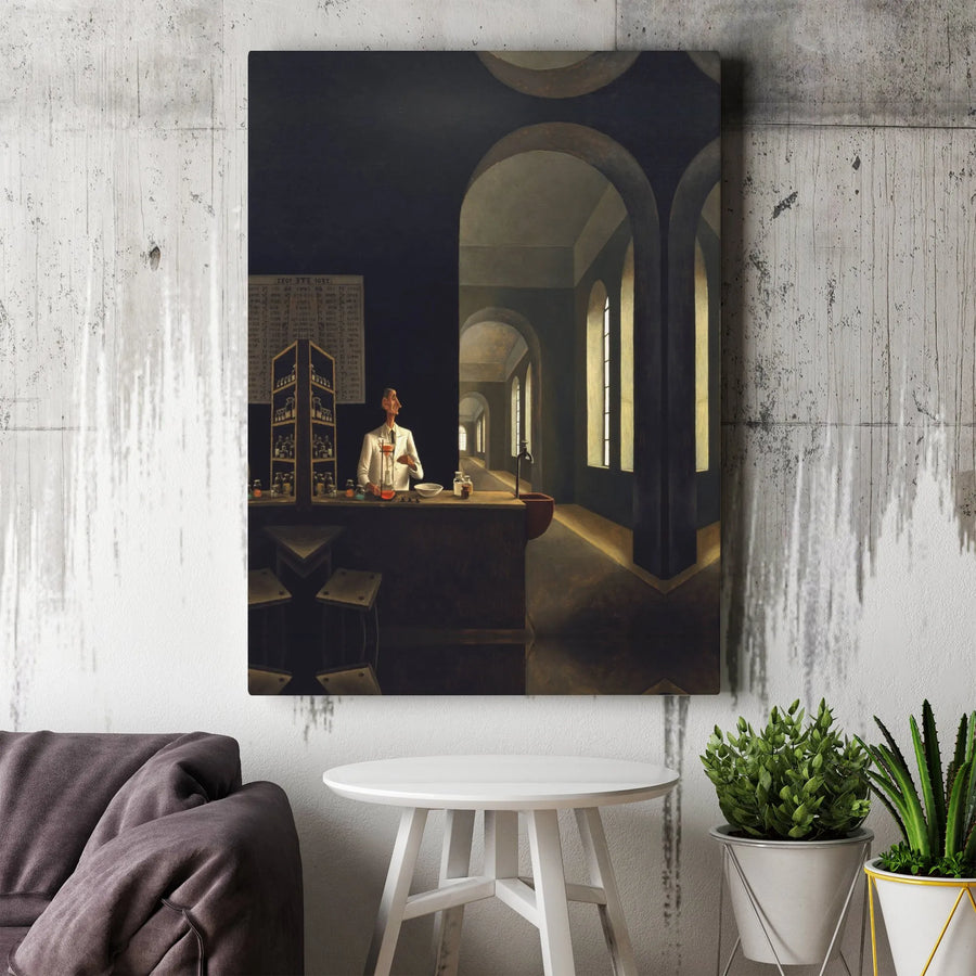 Vintage Scientist Canvas Art | Surreal Laboratory Painting Print | Premium Gallery Wrapped Wall Decor | Collector's Gift for Chemist