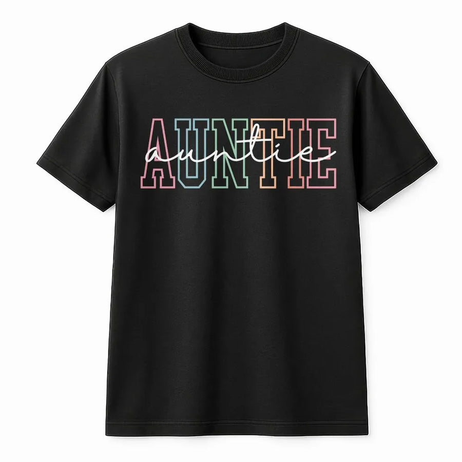 Retro Auntie T-Shirt | Colorful Pastel Crewneck Pullover | Premium Unisex Fit | Gift for New Aunt to Be, Pregnancy Reveal Idea