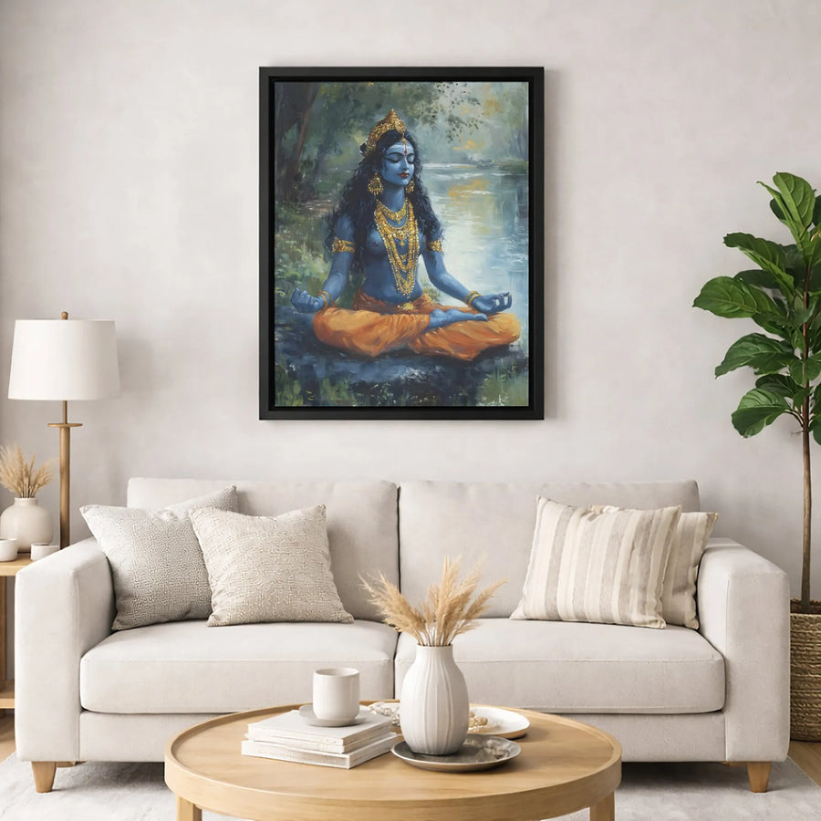 Hindu Goddess Meditating Wall Art | Krishna In Lotus Pose Spiritual Decor | Premium Fade-Resistant Canvas | Zen Gift for Meditation Room
