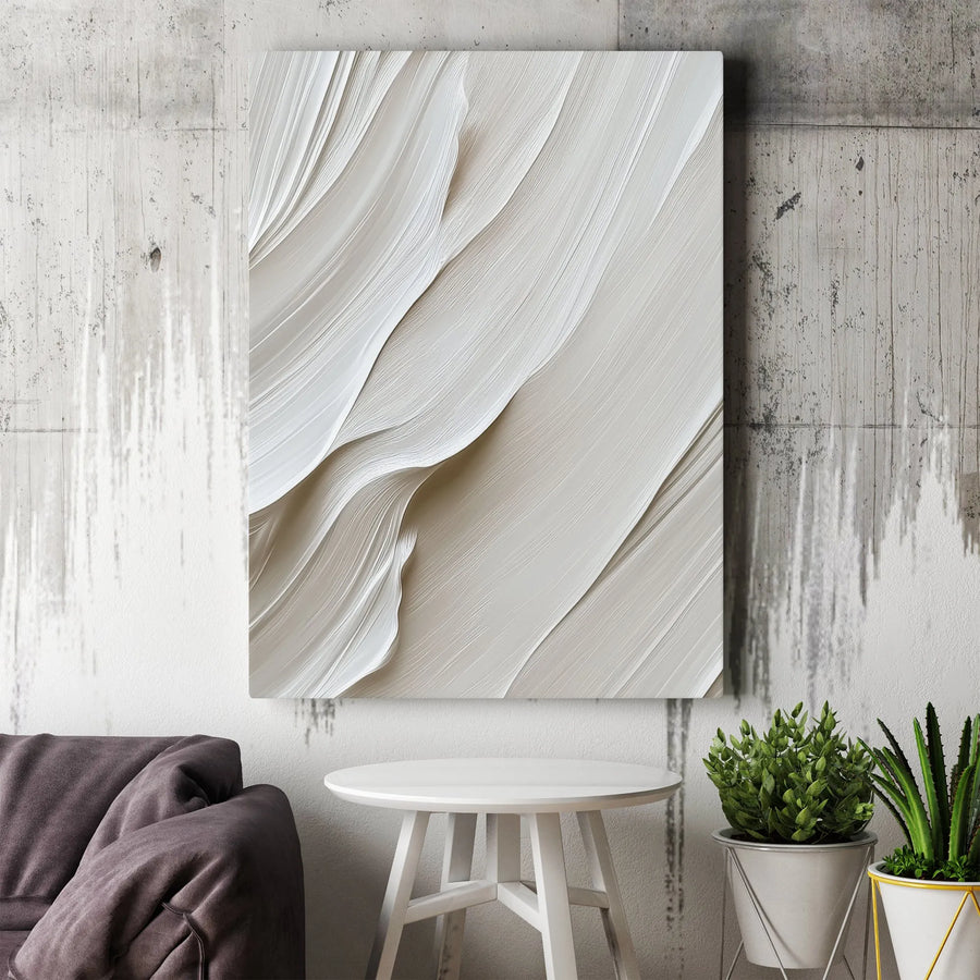 Abstract Beige Wavy Lines Canvas Wall Art | Minimalist Textured Fluid Design | Premium 1.25" Gallery Profile | Modern Home & Office Decor