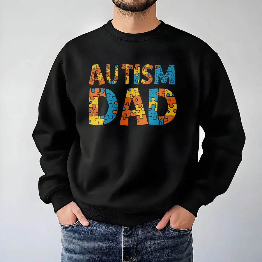 Autism Dad Sweatshirt | Colorful Puzzle Piece Graphic Design | Premium Cotton Blend Crewneck | Proud Father Autism Awareness Gift
