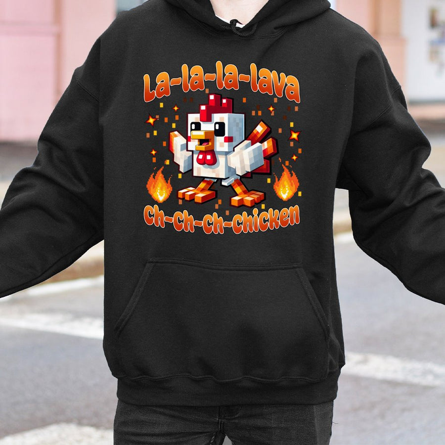 Lava Chicken Hoodie | Pixel Art Gamer Graphic Print | Premium Cotton Blend Sweatshirt | Funny Gift For Kids And Teens Gamer