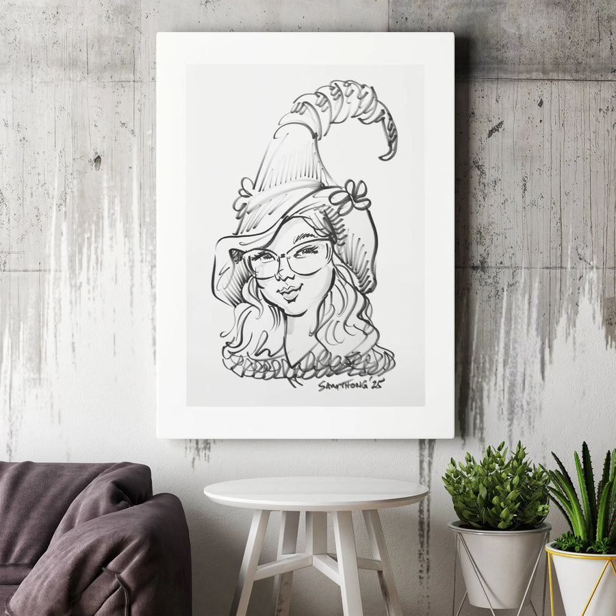 Witch Portrait Canvas Wall Art | Whimsical Sketch Illustration | 1.25-Inch Gallery Wrap | Halloween Decor Gift for Her
