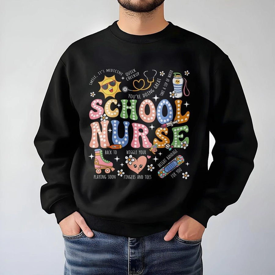School Nurse Sweatshirt | Retro Groovy Nurse Life Design | Cotton-Poly Blend Crewneck | Cute Nurse Appreciation Gift For Nursing Students