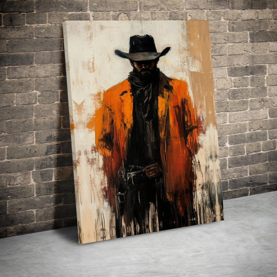 Western Cowboy Canvas Wall Art | Modern Painterly Artwork | Premium Gallery Wrapped Canvas | Southwestern Man Cave Decor Gift