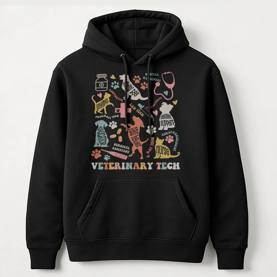 Veterinary Technician Hoodie | Retro Vet Tech Graphic Design | Premium Cotton Blend | Gift for Veterinarians and Vet Staff