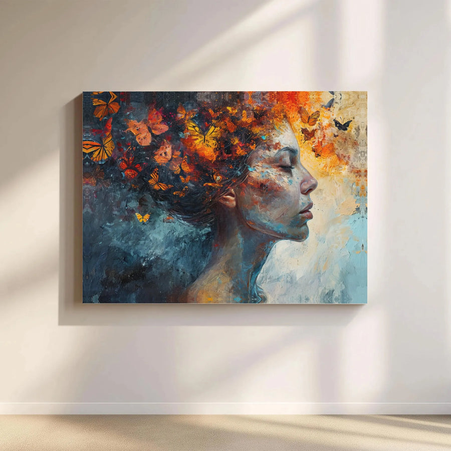 Abstract Woman Butterfly Canvas Print | Fine Art Surreal Portrait | 1.25 Inch Gallery Wrap | Modern Home Office Decor Gift