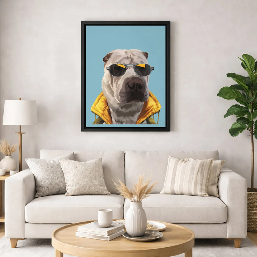 Shar Pei Canvas Print | Cool Dog in Yellow Jacket Art | Gallery Quality 1.25-Inch Profile | Modern Pet Home Decor Gift