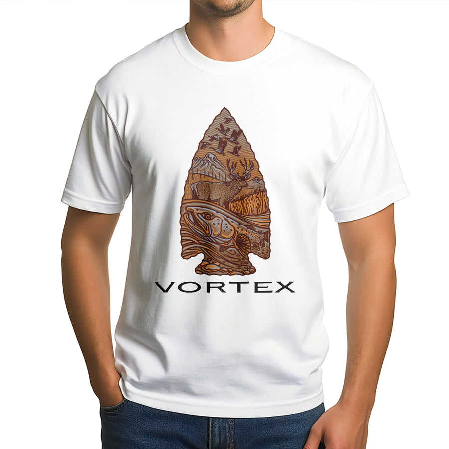 Arrowhead Wildlife T-Shirt | Mountain Deer and Fish Nature Graphic | Premium Soft Cotton Tee | Outdoor Adventure Gift for Hunters and Outdoorsmen