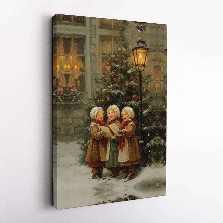 Victorian Christmas Carolers Canvas Wall Art | Vintage Snowy Winter Scene | Premium Fade-Resistant Gallery Wrap | Festive Holiday Home Decor Gift