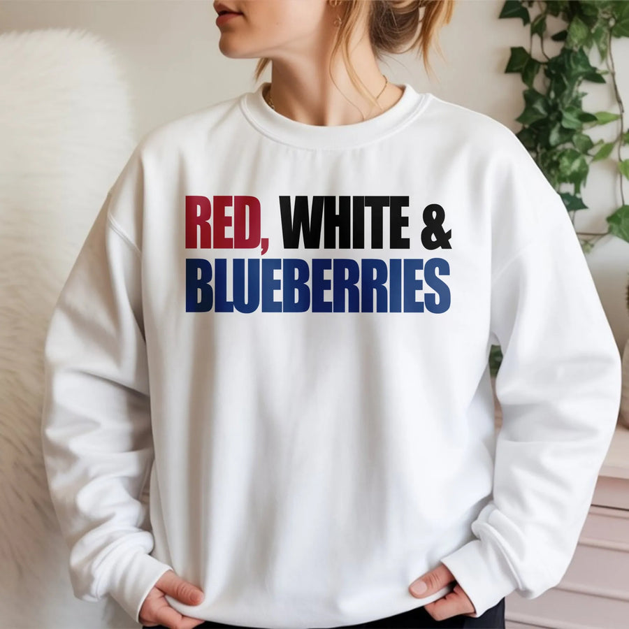Red White and Blueberries Sweatshirt | Patriotic American Graphic Print | Premium Cotton Blend Crewneck | July 4th Independence Day Gift