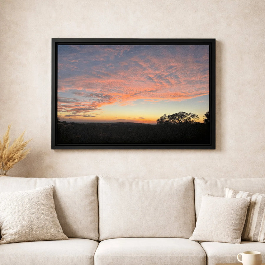 Sunset Landscape Canvas Wall Art | Pink Cloud Horizon Silhouette | Premium Gallery Wrapped Print | Nature Home Decor Gift